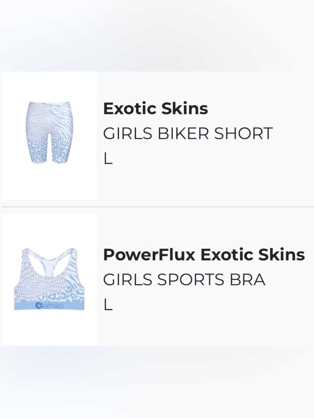 Ethika Girls JR Sports Bra & Biker Shorts Set Exotic Print Large